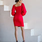 Red mini dress with voluminous sleeves 