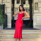 Red dress-combination with an open back