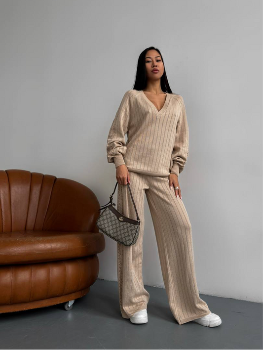 Beige knitted suit