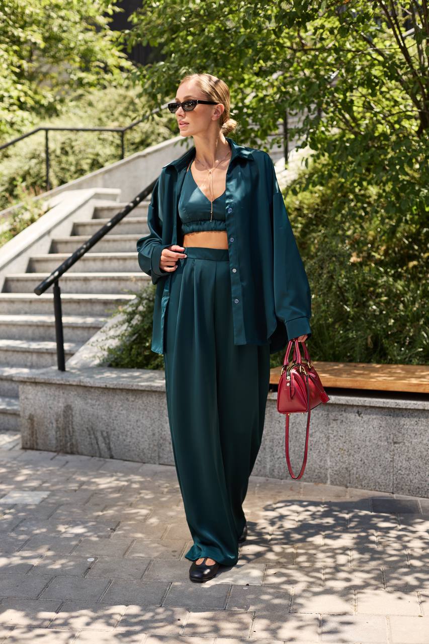 Emerald satin three piece suit