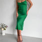 Green dress-combination with an open back