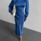 Blue midi dress with bow and open back