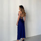 Blue dress-combination with an open back