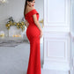 Red evening maxi dress with slit 