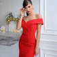 Red evening maxi dress with slit 