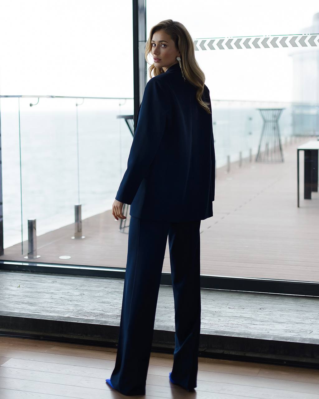 Dark blue three-piece suit with vest