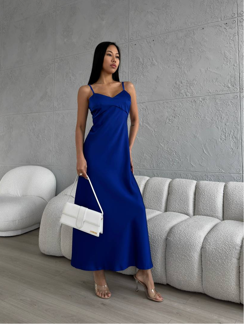 Blue dress-combination maxi made of satin