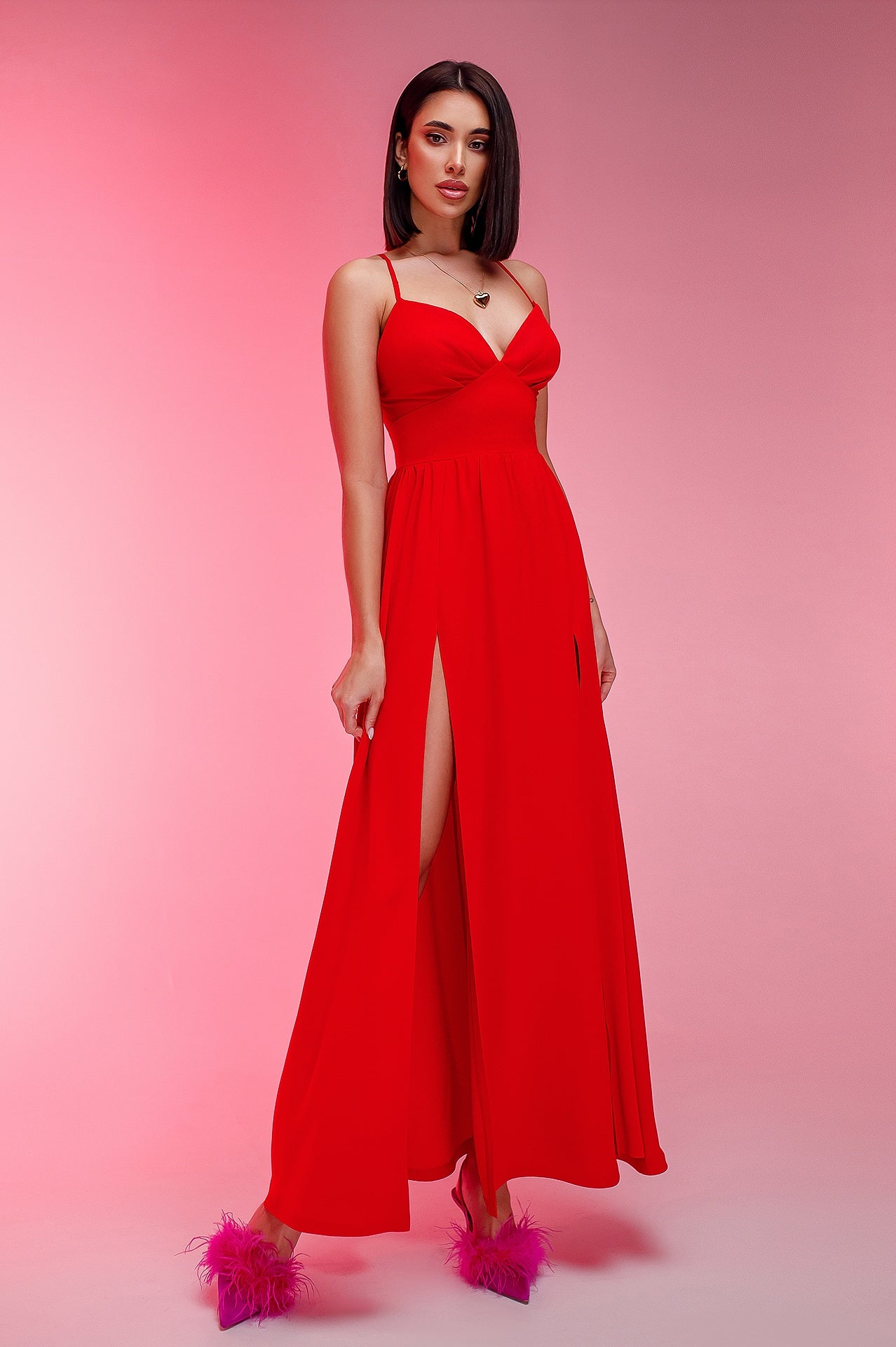 Red maxi sundress with slits