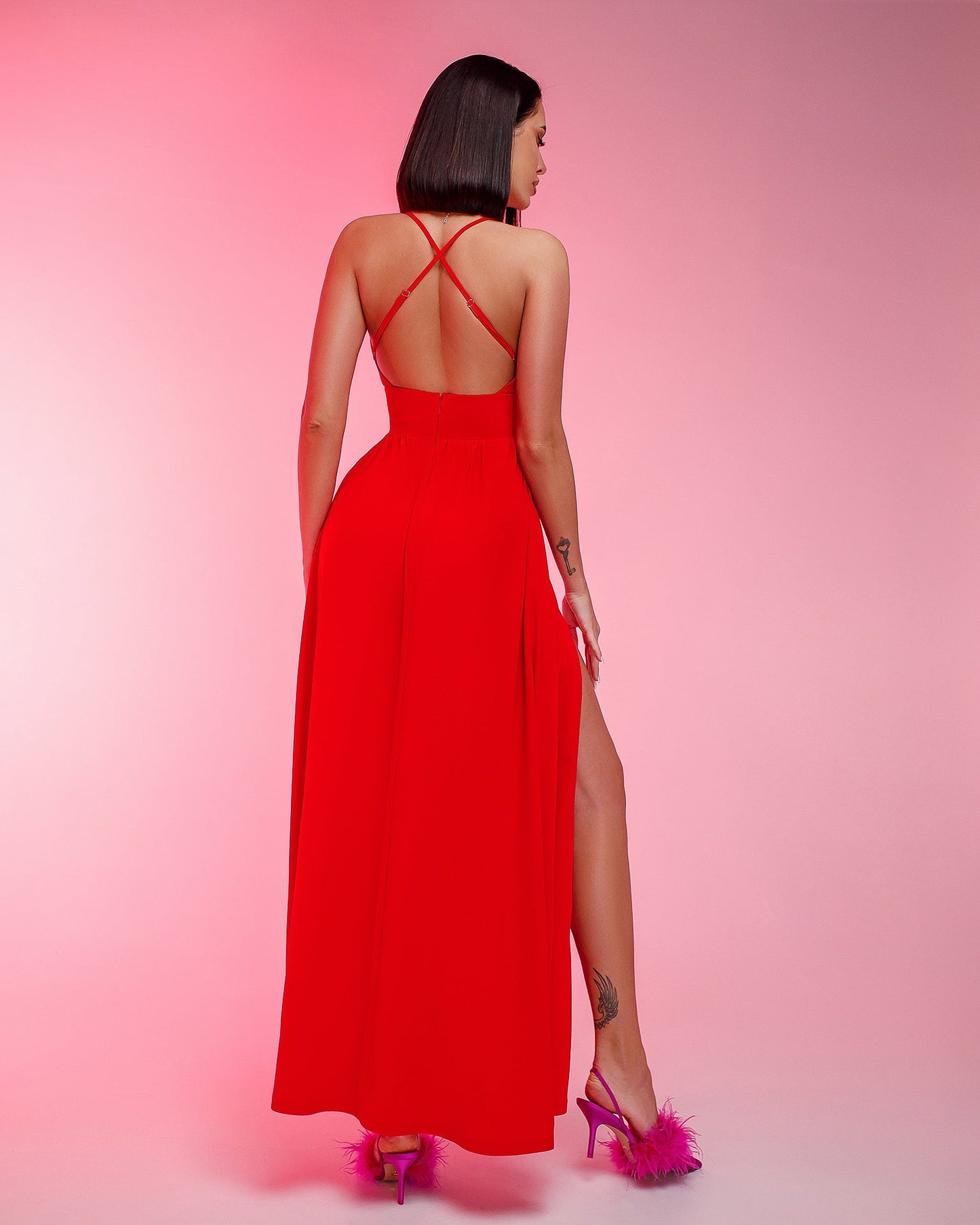 Red maxi sundress with slits