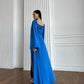 Blue satin maxi dress with slit