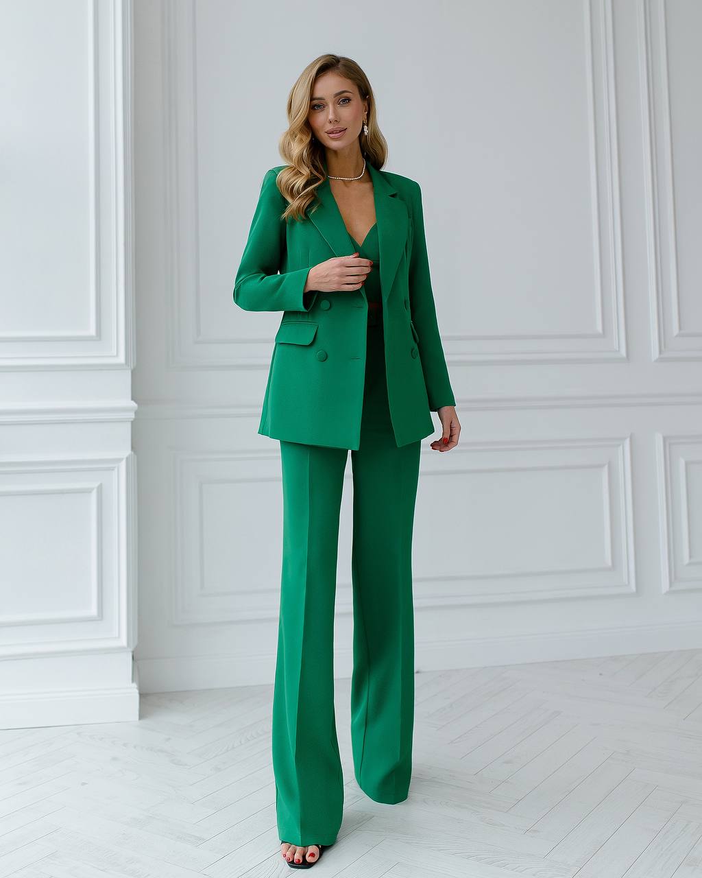 Green three-piece suit with a top