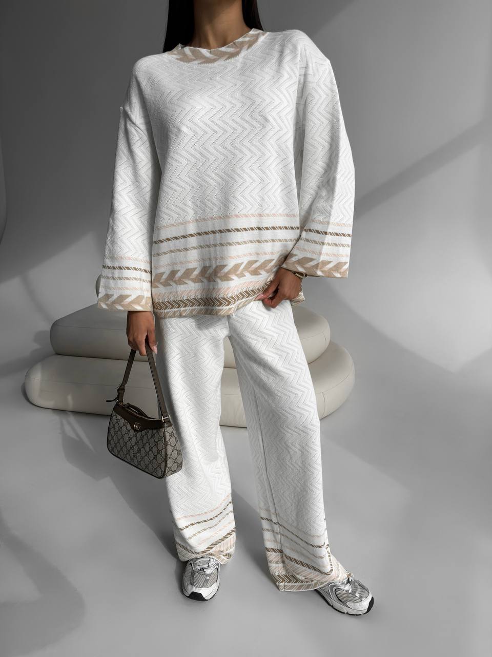 Milk knitted suit