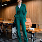 Green three-piece suit with waistcoat and straight trousers