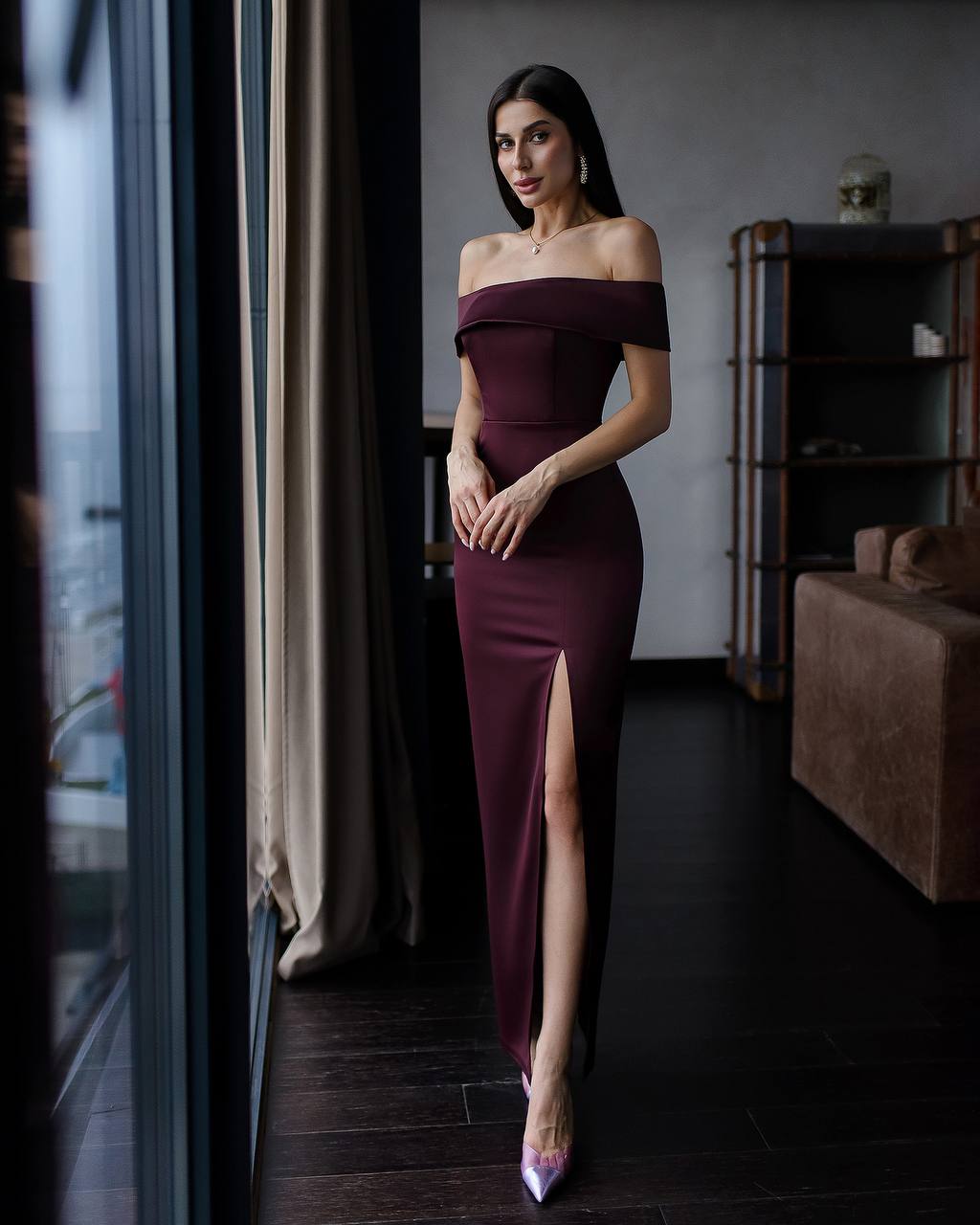 Burgundy maxi evening dress