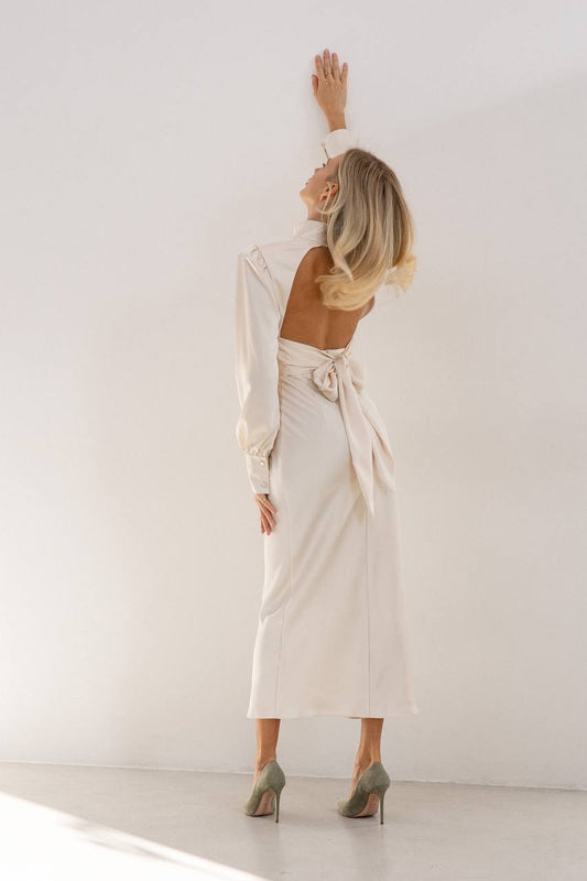 Midi dress with bow and open back