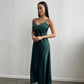 Emerald dress-combination maxi made of satin