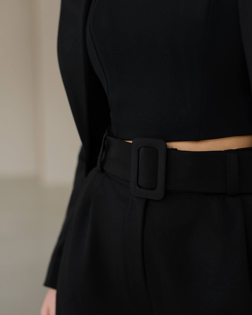 Black suit with wide pants and belt included