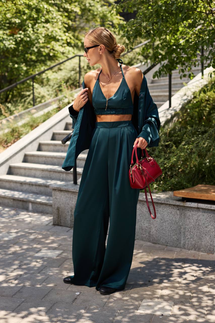 Emerald satin three piece suit