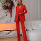 Red three-piece suit with vest and straight pants