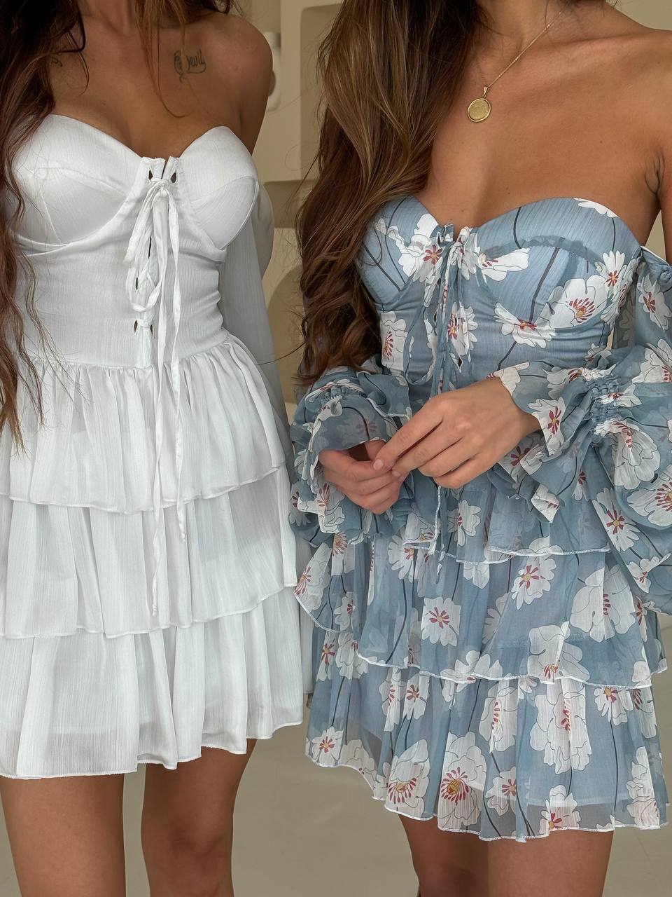 White chiffon bustier dress