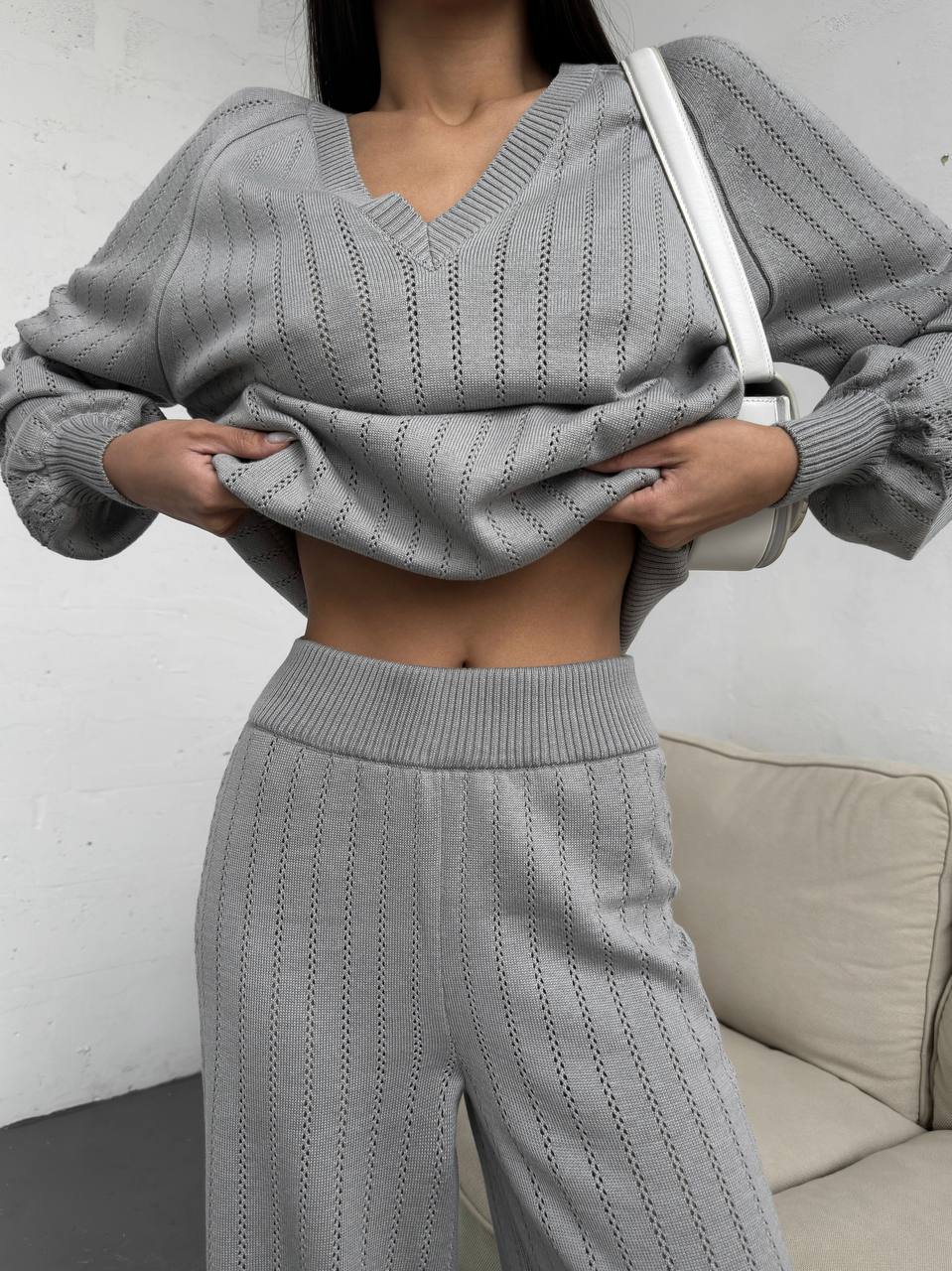 Gray knitted suit