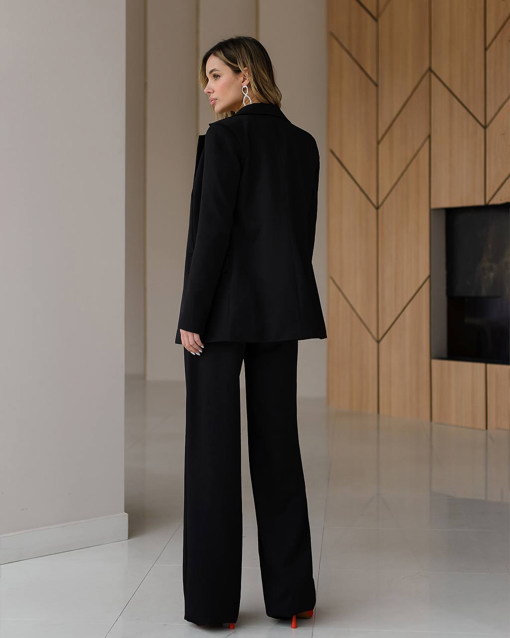 Black suit with wide pants and belt included