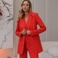 Red three-piece suit with vest and straight pants