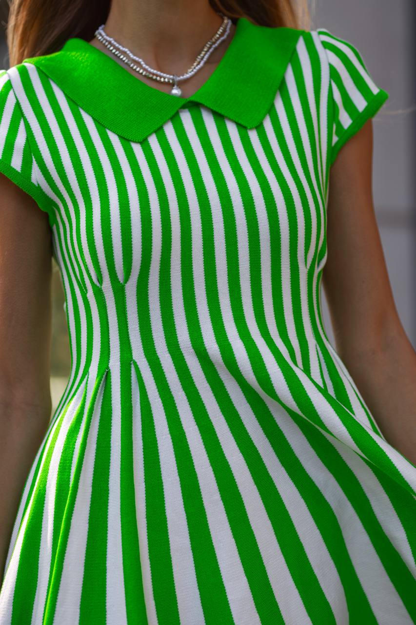 Green knitted mini dress with stripes