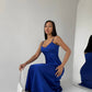 Blue dress-combination maxi made of satin