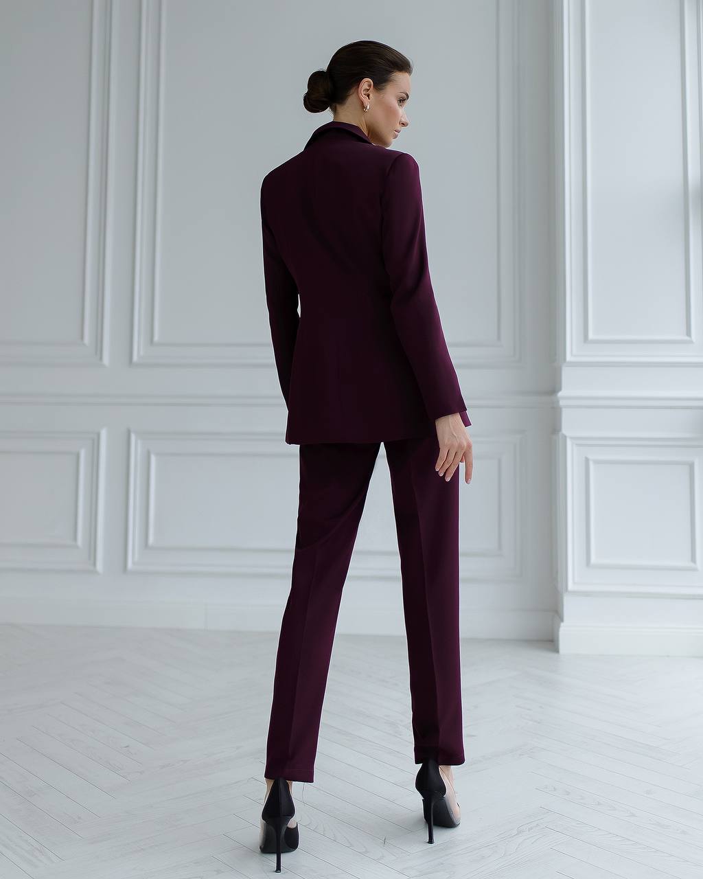 Burgundy three-piece suit with vest