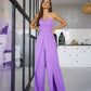 Purple corset jumpsuit with slits