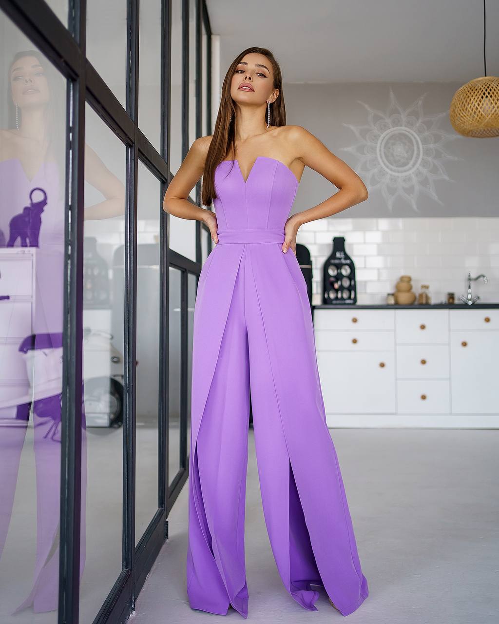 Purple corset jumpsuit with slits