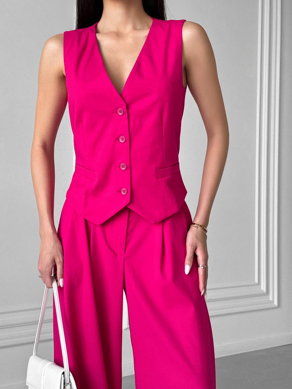 Raspberry two-piece suit with vest