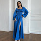 Blue satin maxi dress with slit