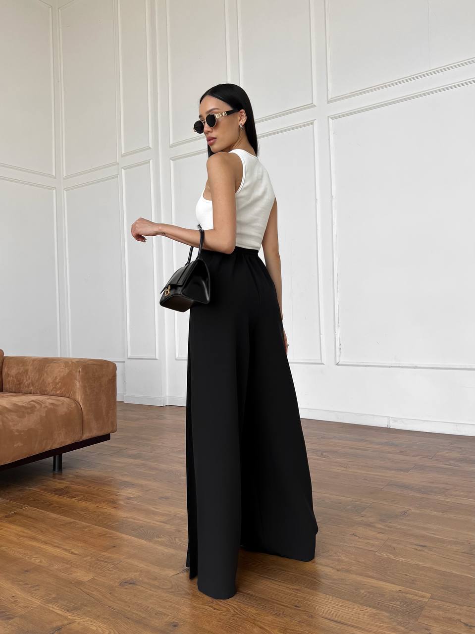 Black pleated palazzo pants