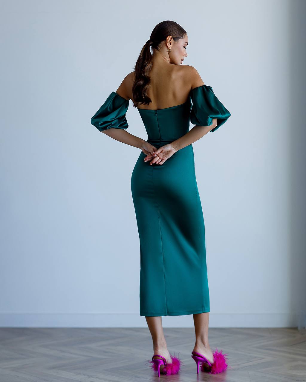 Emerald corset silhouette dress