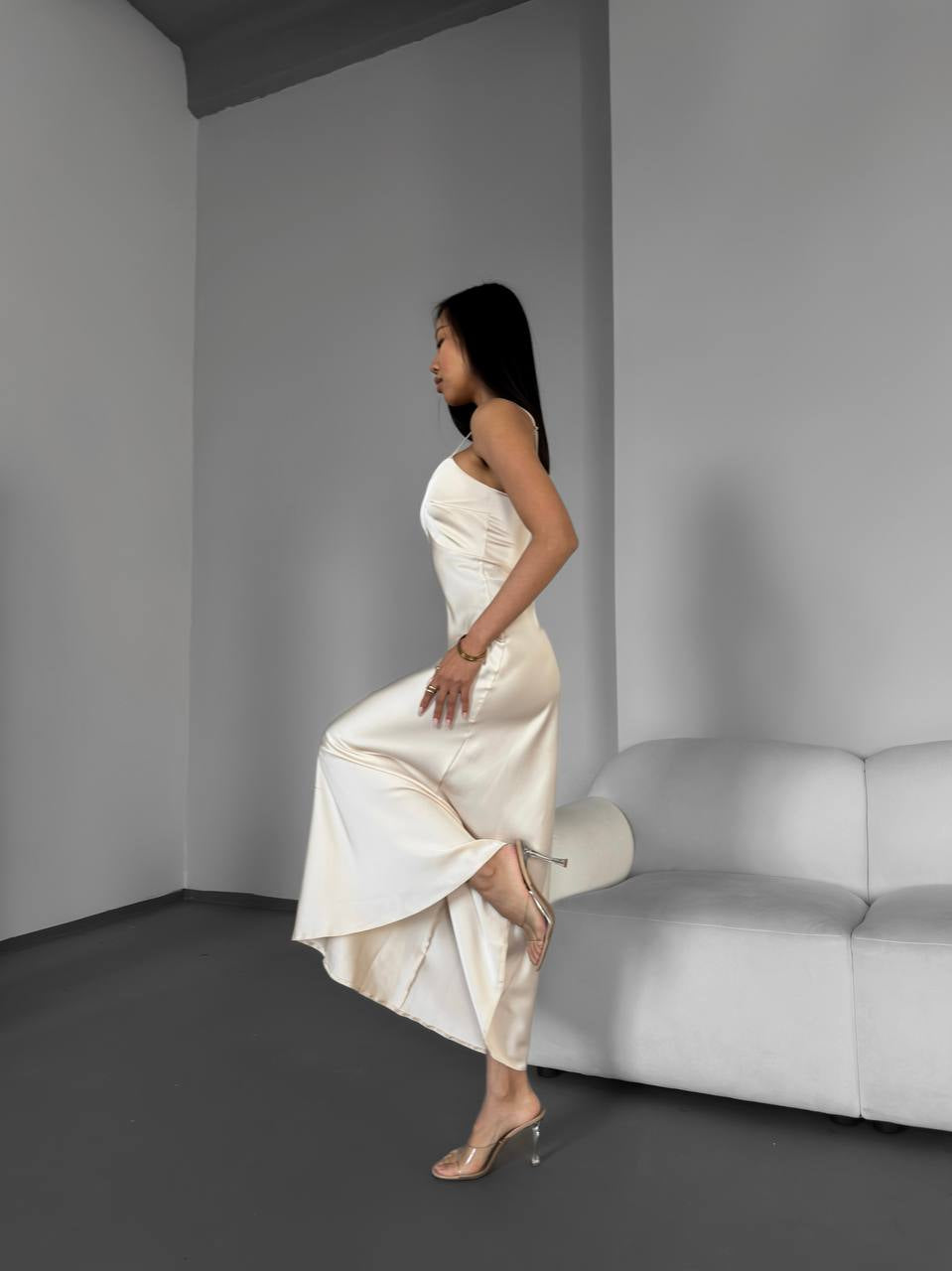 Dress-combination maxi made of satin