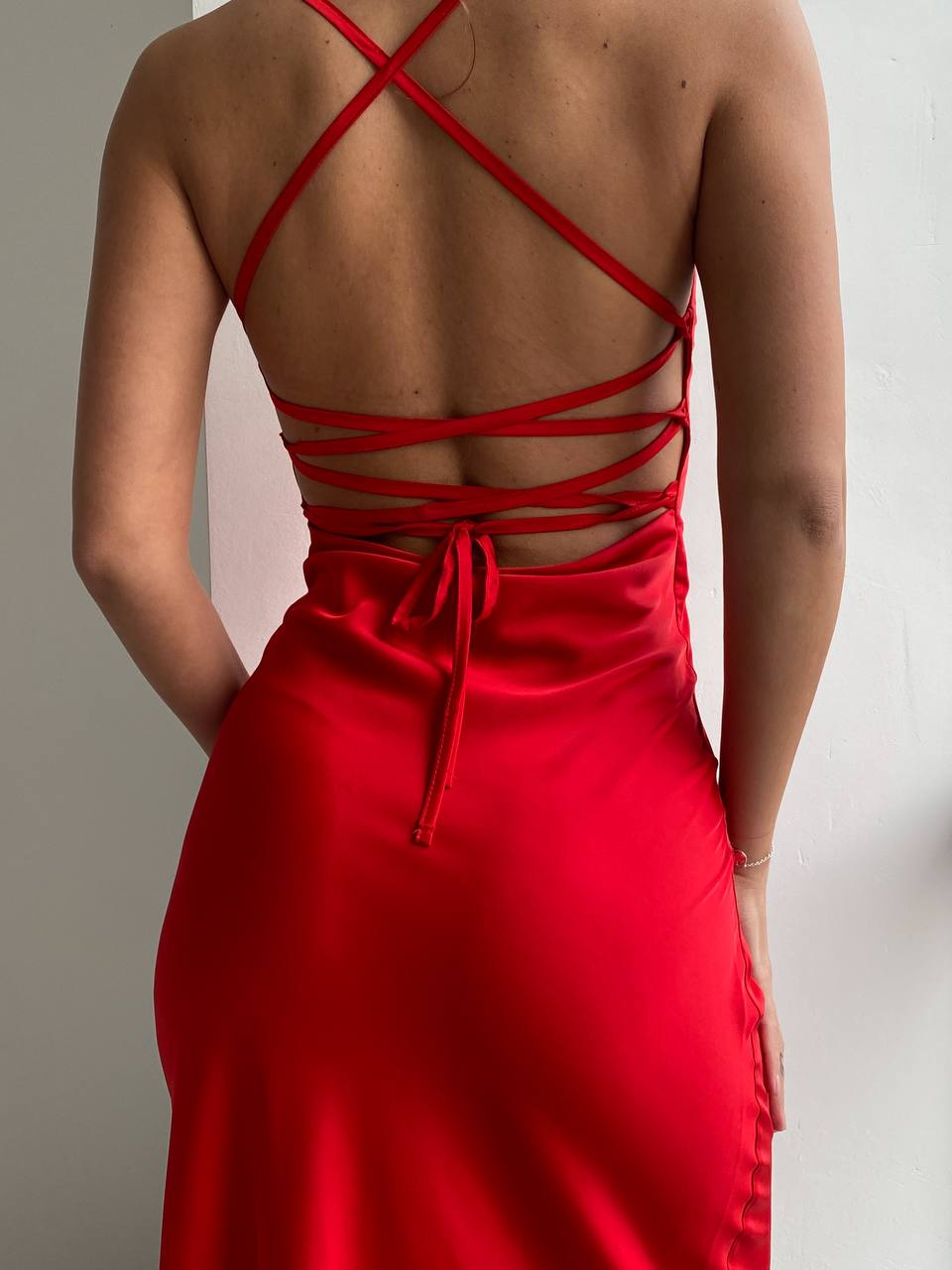 Red dress-combination with an open back