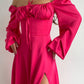 Raspberry satin maxi dress with slit