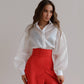 Red palazzo pants with a corset belt