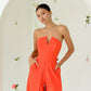 Coral corset jumpsuit with slits