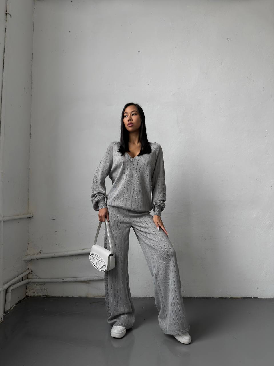 Gray knitted suit