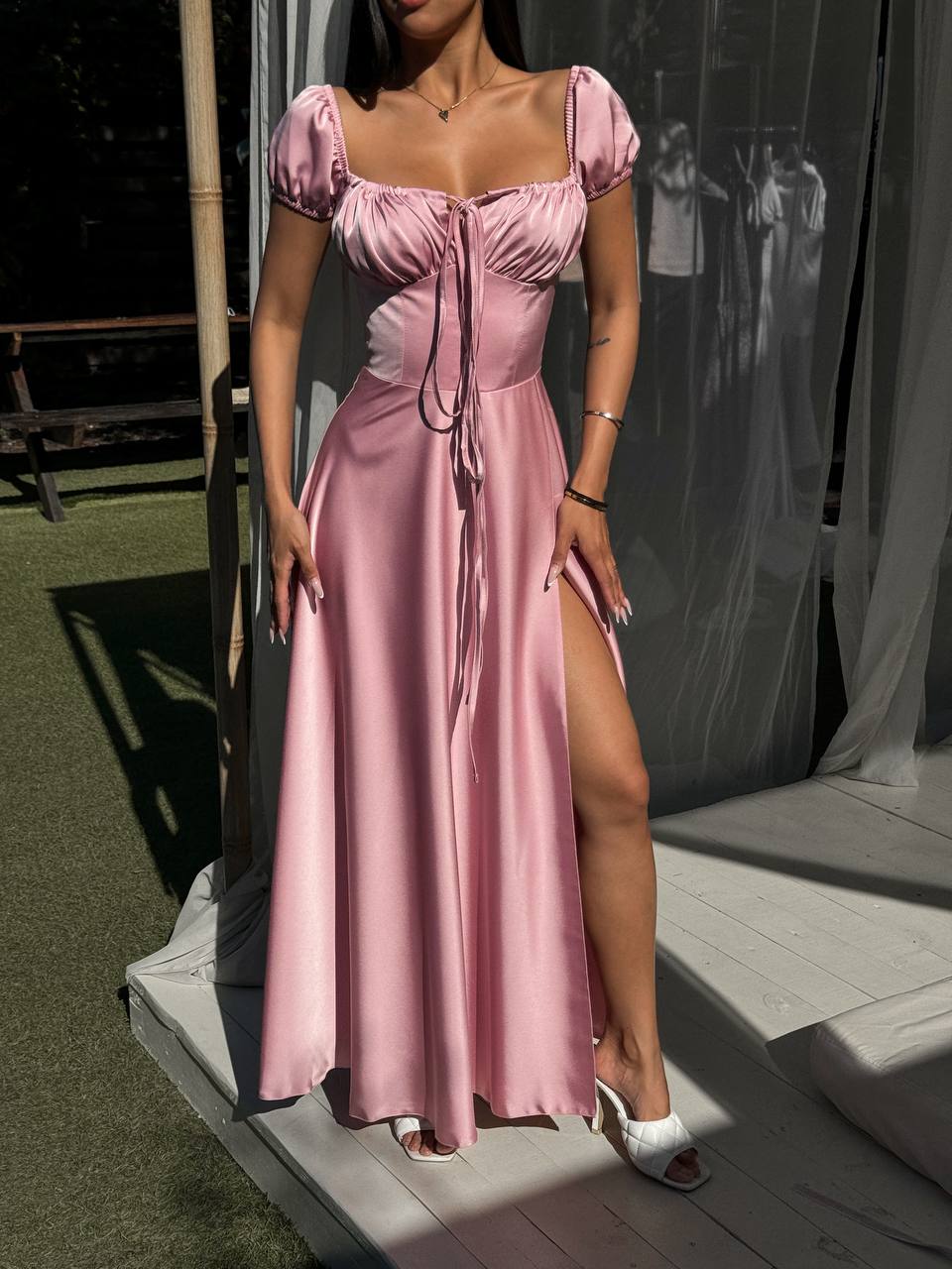 Powder maxi dress with slit