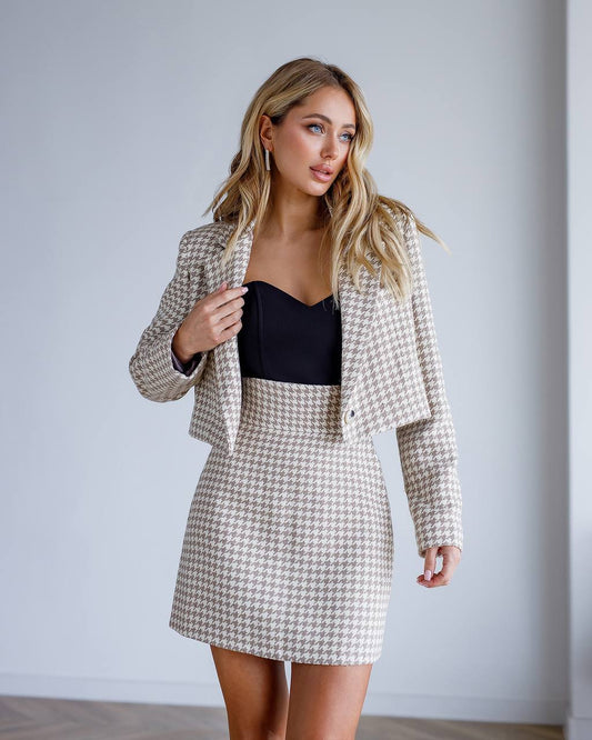 Crop jacket and mini skirt suit