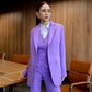 Purple three-piece suit with vest and straight pants