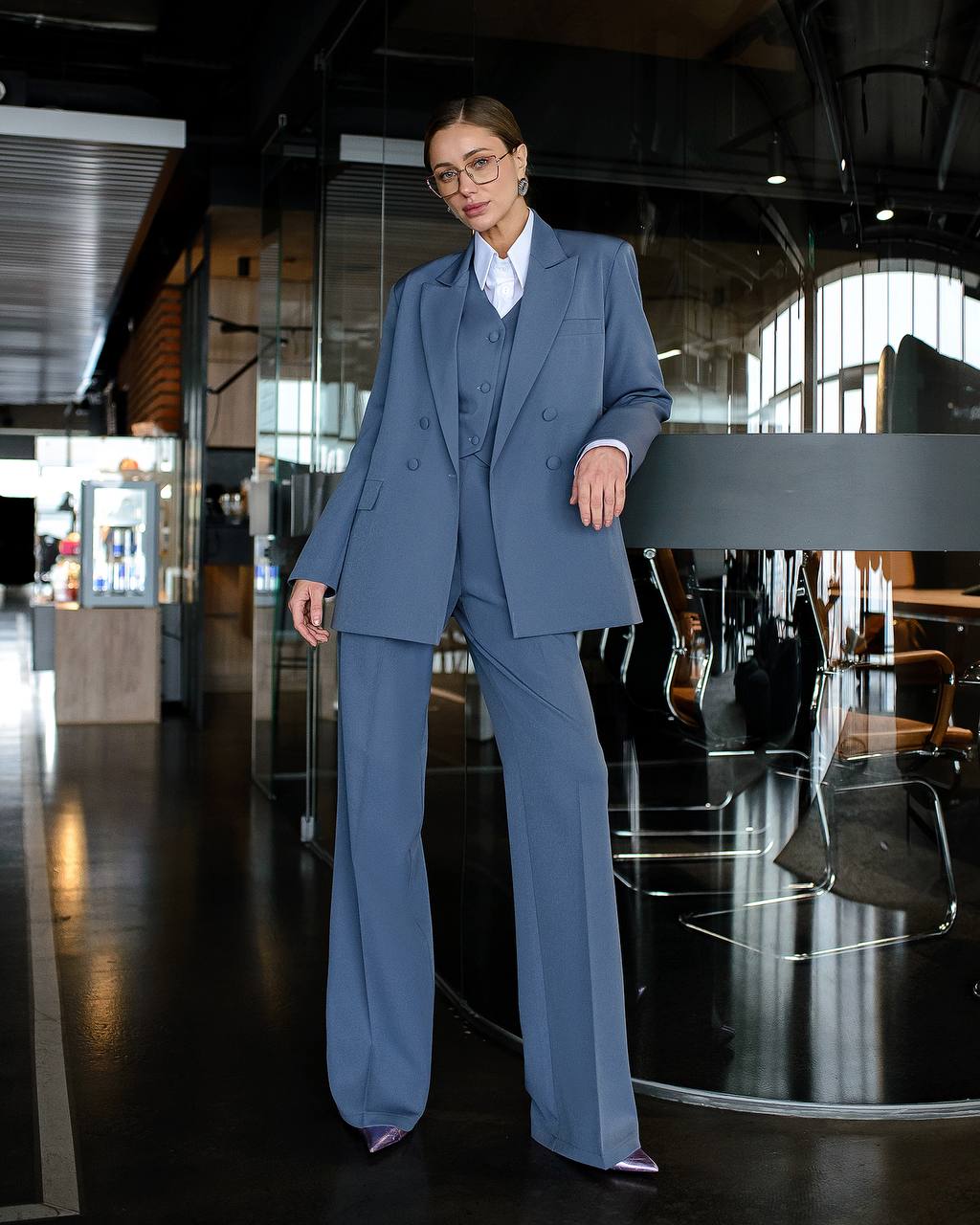 Gray three-piece suit with vest