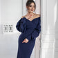 Dark blue dress with voluminous sleeves 