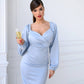 Gray-blue midi dress with voluminous sleeves