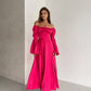 Raspberry satin maxi dress with slit