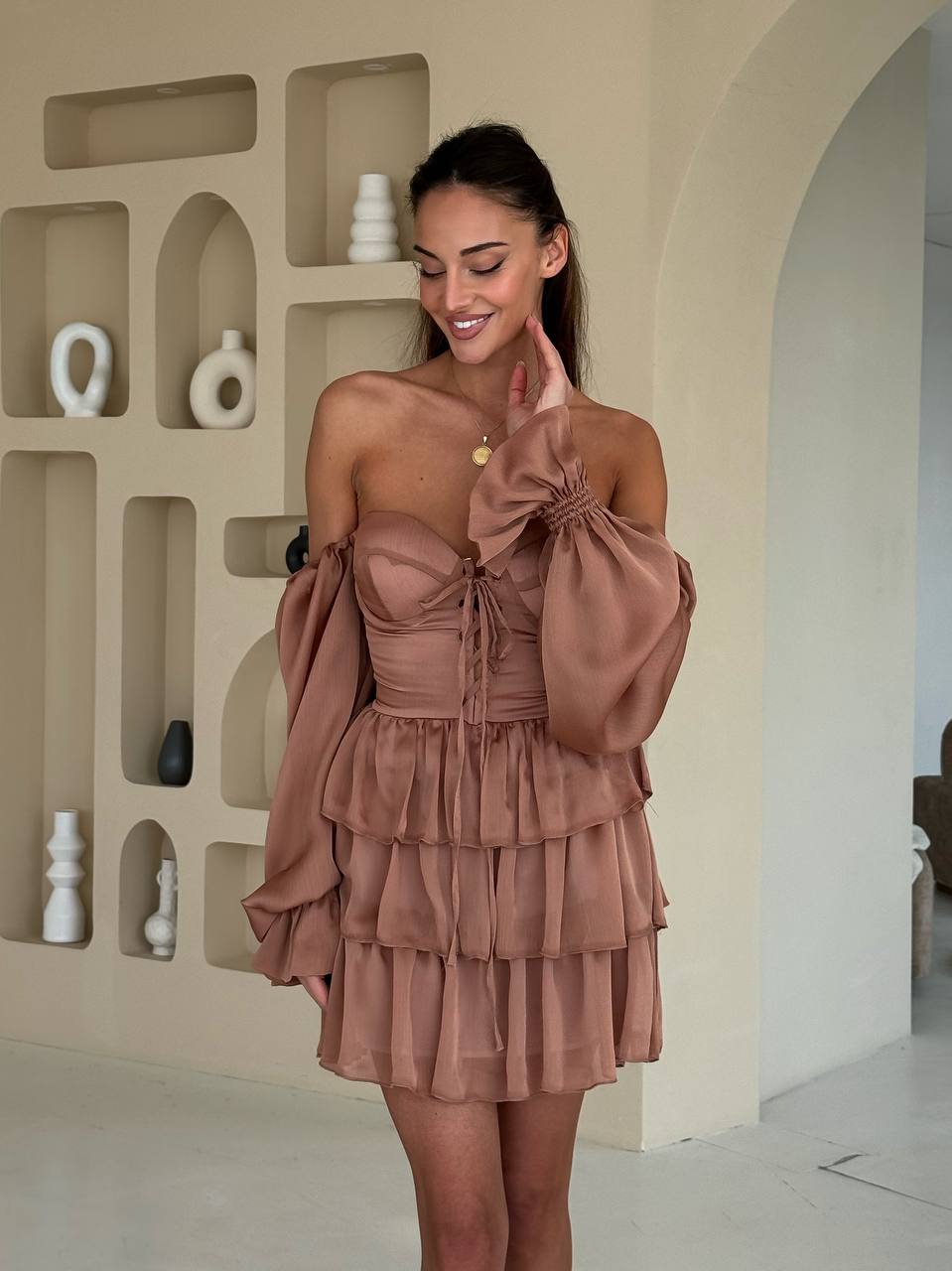 Bustier dress in mocha